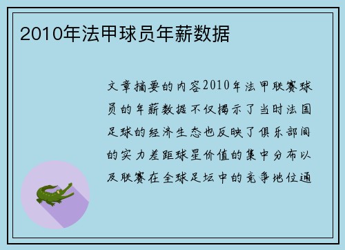 2010年法甲球员年薪数据